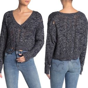 Wildfox Nancy Distressed Cable Knit Crop Sweater